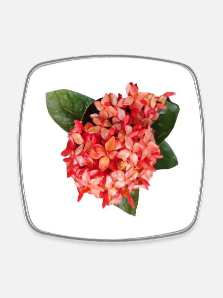 Vibrant_Ixora_Flower_Coral_Red_Tropical_Print - Viereckiger Kühlschrankmagnet - Weiß