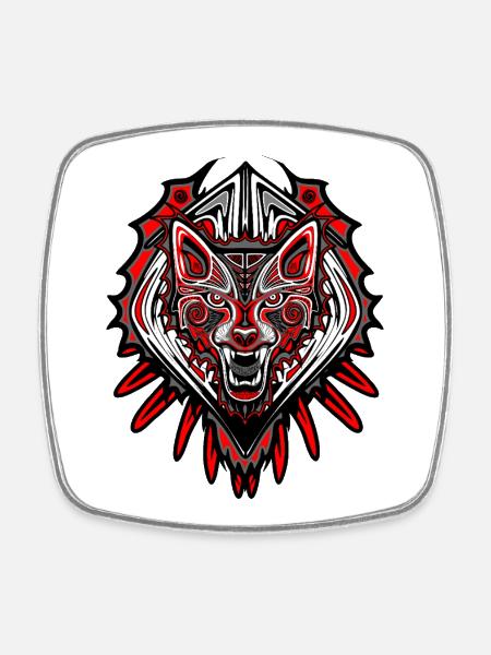 Haida Wolf Tribal Totem Design - Square fridge magnet - white