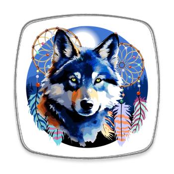 Wolf Spirit Traumfänger Native Mountain Design - Viereckiger Kühlschrankmagnet - Weiß - Vorne