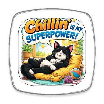 Chillin is My Superpower Katze - Viereckiger Kühlschrankmagnet - Weiß - Vorne