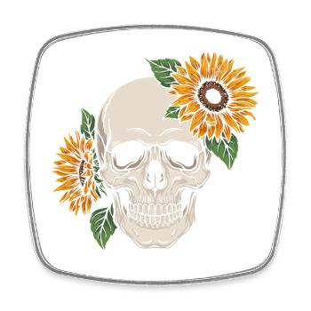 Crâne Tournesol Crâne Fleurs Crâne Goth Squelette - Magnet carré - blanc - Devant
