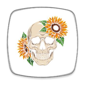 Crâne Squelette de fleurs de crâne de tournesol - Magnet carré - blanc - Devant
