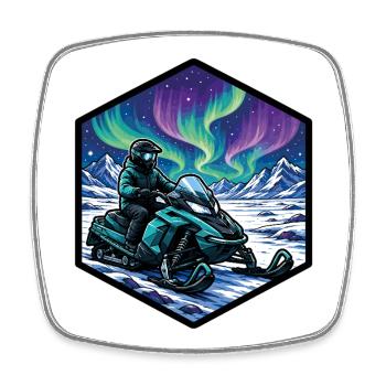 Snowmobiling under the Northern Lights in the mountains - Square fridge magnet - white - Front
