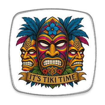 Trio des Masques du Temps Tiki - Magnet carré - blanc - Devant