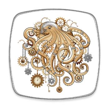 Steampunk Octopus Retro Mechanical Fantasy - Square fridge magnet - white - Front