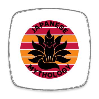 Kitsune Japanischer Fuchs (Retro Design) - Viereckiger Kühlschrankmagnet - Weiß - Vorne