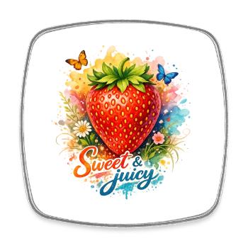Sweet & juicy Strawberry Watercolor Art - Viereckiger Kühlschrankmagnet - Weiß - Vorne