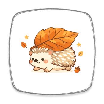 Autumn hedgehog with maple leaf - Square fridge magnet - white - Front