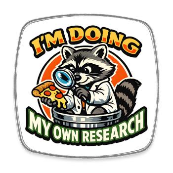 Own Research Raccoon Pizza - Square fridge magnet - white - Front