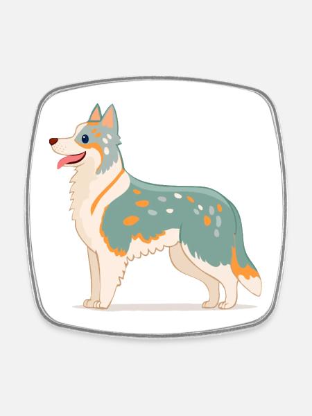 Australian Shepherd White/Gray (Comic) - Square fridge magnet - white