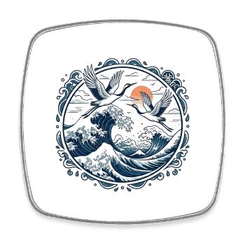 Japanese Cranes and Great Wave Zen - Square fridge magnet - white - Front