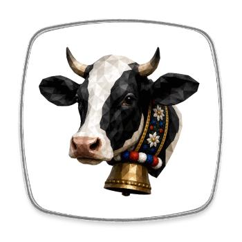 Cow Head Polygon Art with Bell - Square fridge magnet - white - Front