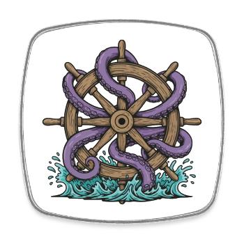 Rudder Ship Kraken Octopus Vintage Sea - Square fridge magnet - white - Front