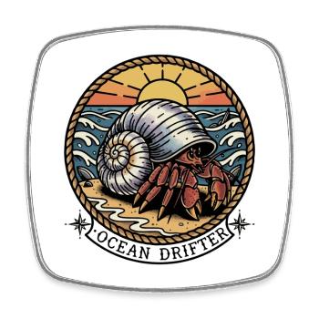 Vintage Hermit Crab Muschel-Abzeichen - Viereckiger Kühlschrankmagnet - Weiß - Vorne