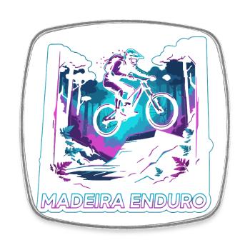 Neon Synthwave Madeira Enduro MTB Jump - Square fridge magnet - white - Front