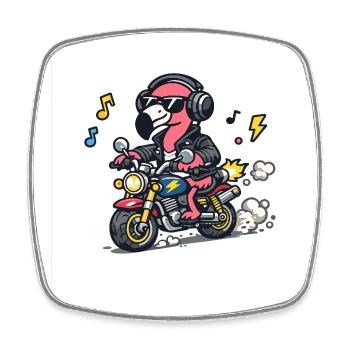 Flamingo Biker on Motorcycle - Square fridge magnet - white - Front