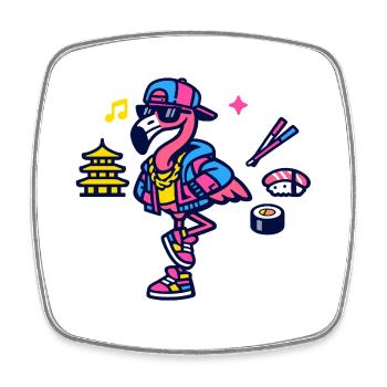 Flamingo Streetwear néon - Magnet carré - blanc - Devant