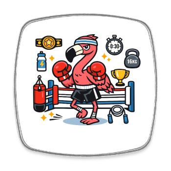 Combat de boxe flamant rose sur le ring - Magnet carré - blanc - Devant