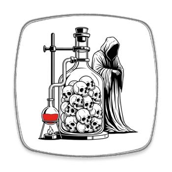 Totenkopf-Alchemie-Labor mit Sensenmann-Gotik-Kunst - Viereckiger Kühlschrankmagnet - Weiß - Vorne