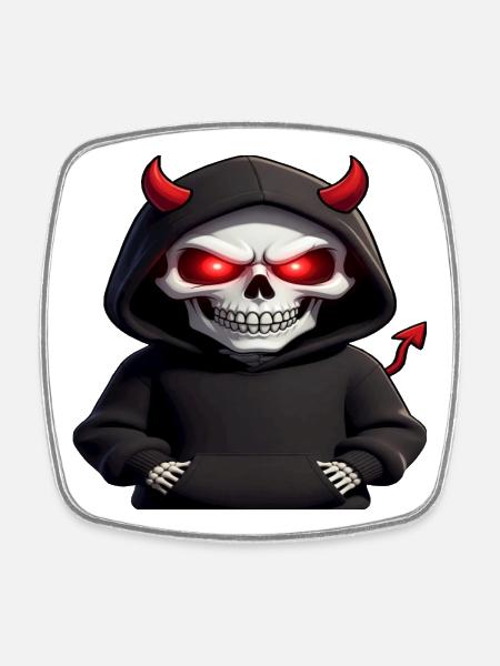 Skeleton Devil - Square fridge magnet - white