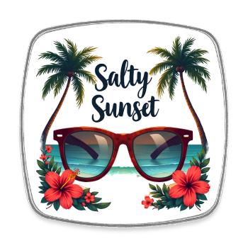 Salty Sunset Tropische Brille - Viereckiger Kühlschrankmagnet - Weiß - Vorne