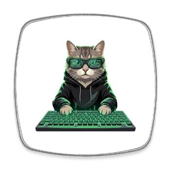 Gaming Katze Hacker Nerd PC - Viereckiger Kühlschrankmagnet - Weiß - Vorne