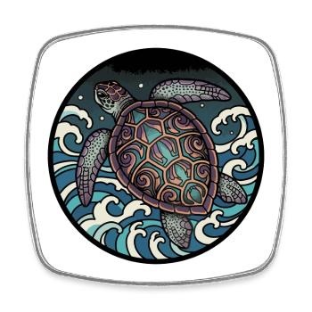 Sea Turtle Waves Ocean Retro Tattoo-Abzeichen - Viereckiger Kühlschrankmagnet - Weiß - Vorne