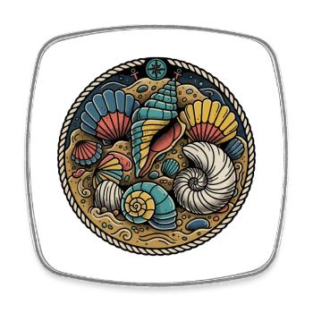 Coquillages Plage Vintage Badge Marine Corde - Magnet carré - blanc - Devant