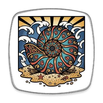Ammonite Nautilus Beach Ocean Shell Retro - Square fridge magnet - white - Front