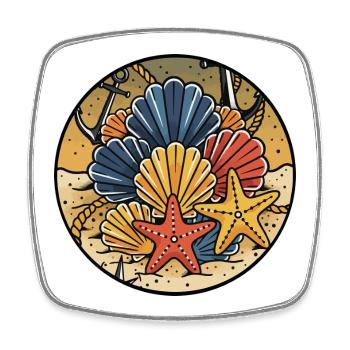 Seashells Starfish Beach Marine Badge - Square fridge magnet - white - Front