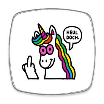 Regenbogen Unicorn Mittelfinger - Viereckiger Kühlschrankmagnet - Weiß - Vorne