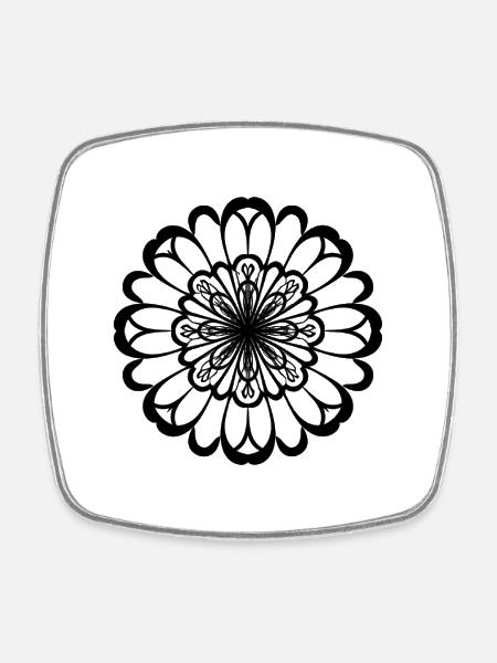 Dark Mandala Flower Pattern - Square fridge magnet - white