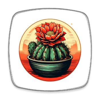 Red flower cactus in the evening light - Square fridge magnet - white - Front