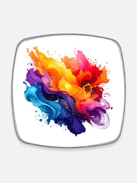Color explosion acrylic wave - Square fridge magnet - white