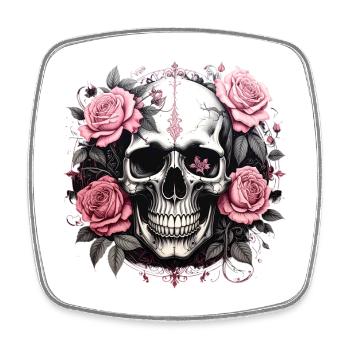 Rosen Schädel Gothic - Viereckiger Kühlschrankmagnet - Weiß - Vorne