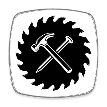 Logo du marteau de la lame de la scie charpentier - Magnet carré - blanc - Devant