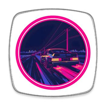 Retro Synthwave Cyberpunk Neon Car - Square fridge magnet - white - Front