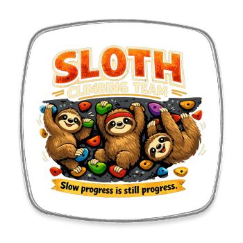 Sloth Climbing Team – Comic Bouldering Design - Square fridge magnet - white - Front
