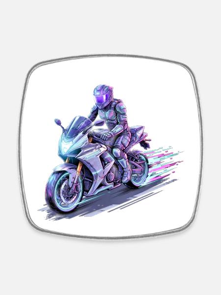 Neon Cyberpunk Biker - Square fridge magnet - white