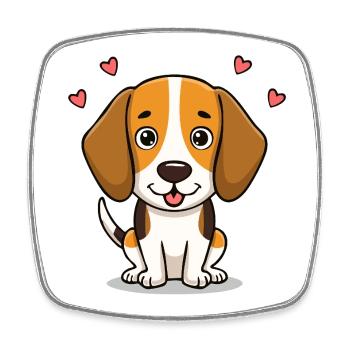 Petit Beagle mignon (bande dessinée) - Magnet carré - blanc - Devant