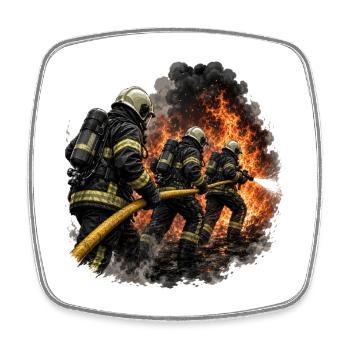 Extinguishing attack in a sea of flames - Square fridge magnet - white - Front
