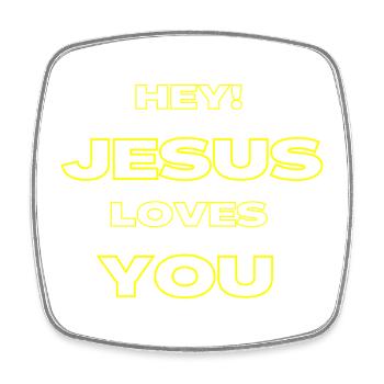 Hey Jesus Loves You Yellow Outline Art - Square fridge magnet - white - Front