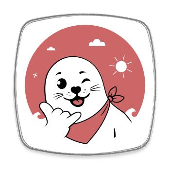 Phoque clignant de l’œil portant un bandana Signe shaka lancé - Magnet carré - blanc - Devant
