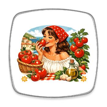 Tomato Girl Vintage - Retro Tomato Graphic Print - Square fridge magnet - white - Front