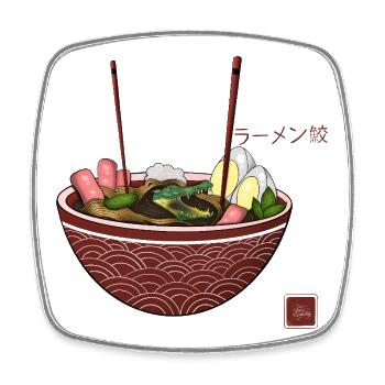 Funny Ramen Crocodile Alligator Cute Noodle Lover - Square fridge magnet - white - Front