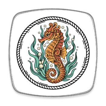 Hippocampe Mer Algues Badge Tatouage Retro - Magnet carré - blanc - Devant