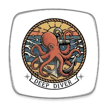 Octopus Anchor Marine Octopus Deep Diver Abzeichen - Viereckiger Kühlschrankmagnet - Weiß - Vorne