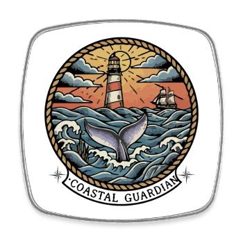 Lighthouse Whale Ship Coastal Guardian Badge Retro - Square fridge magnet - white - Front