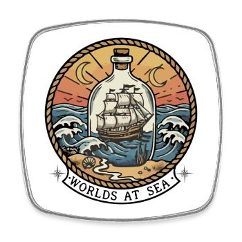 Worlds At Sea Retro-Badge-Flaschenboot - Viereckiger Kühlschrankmagnet - Weiß - Vorne