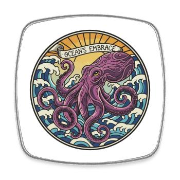 Pieuvre Kraken Vintage Ocean Embrace Badge - Magnet carré - blanc - Devant